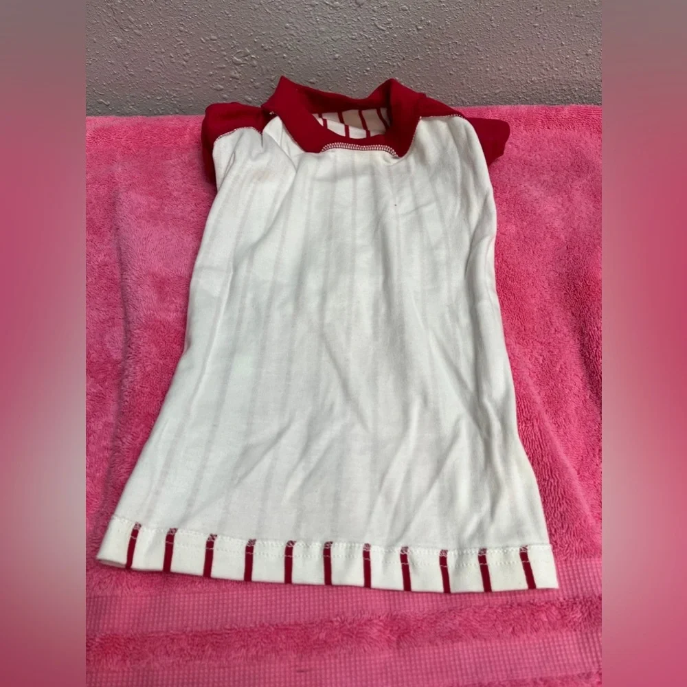 Red and White Baseball Striped Dog Shirt